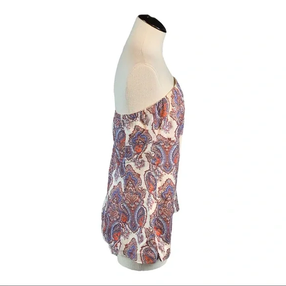 J. Crew sleeveless top size 4 paisley cream blue bohemian vintage - Picture 5 of 8
